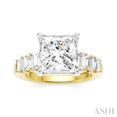 1 1/4 Ctw Princess Shape Emerald and Round Cut Diamond Semi-Mount Engagement Ring in 14K Yellow and White Gold